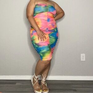 Multicolor Strapless Bodycon Dress